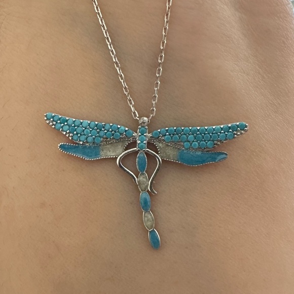 925 Silver dragonfly necklace turquoise stones and enamel - Picture 1 of 4